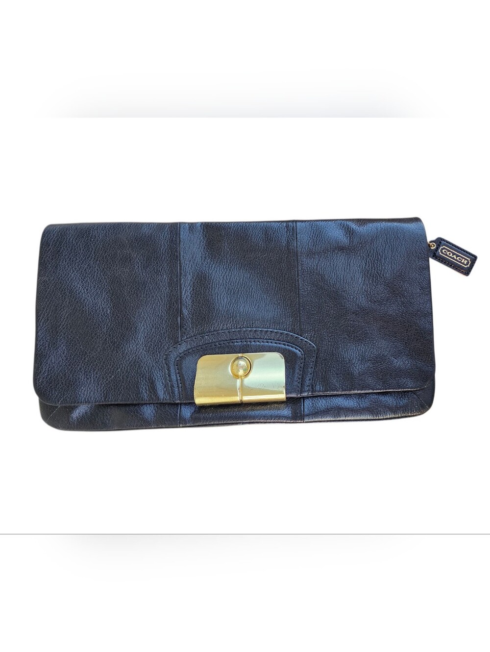Coach - Kristin Large 14" Long Black Leather Clutch With Gold Hardware - Picture 2 of 16